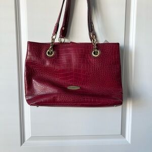 Liz Claiborne Burgundy Crocodile-Embossed Shoulder Bag
